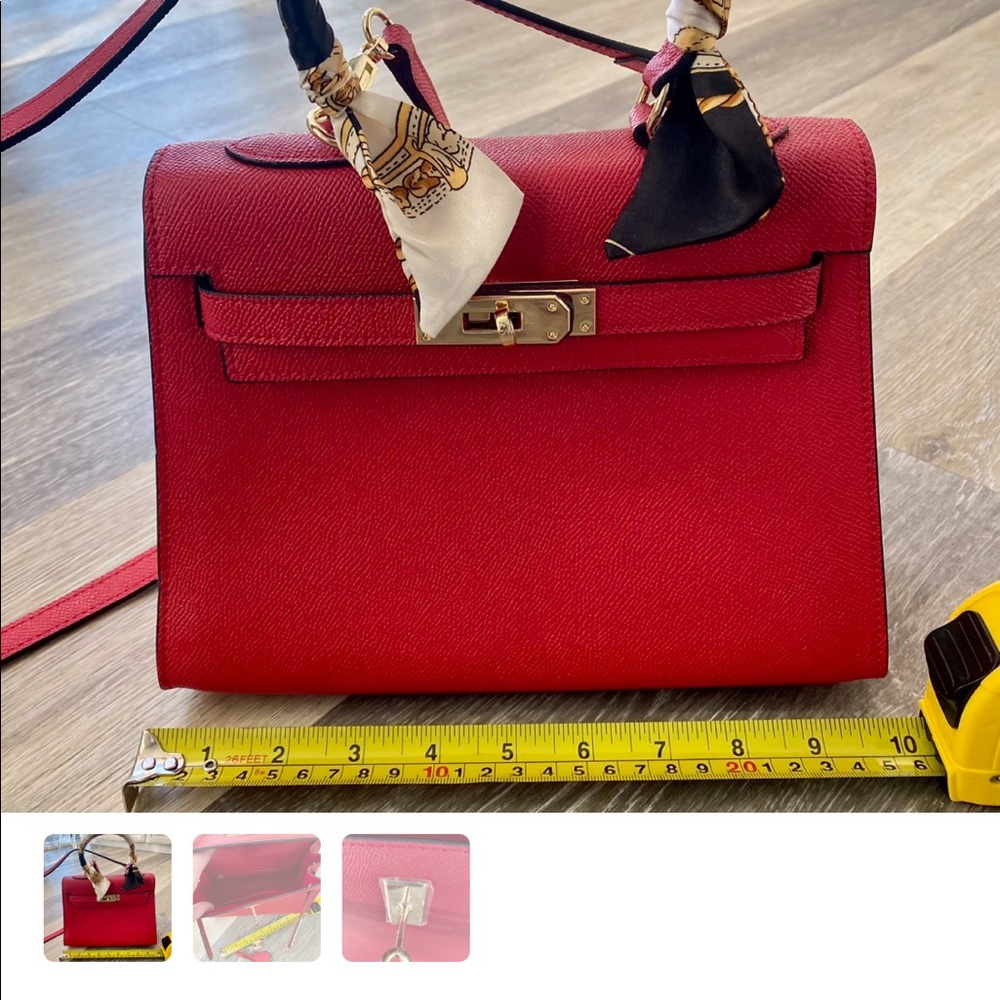 New Red leather Hermes-style handbag with shoulder strap